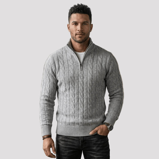 Men's Half-Zip Cotton Sweater with High Collar-Rilvana