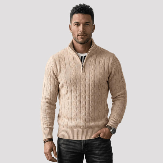 Men's Half-Zip Cotton Sweater with High Collar-Rilvana