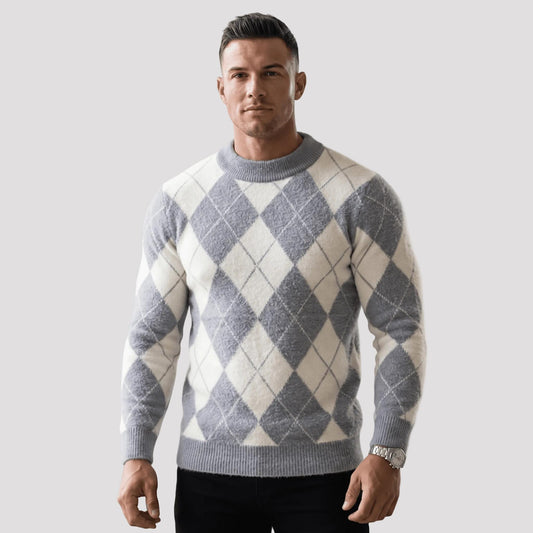 Men's Knitted Argyle Sweater-Rilvana