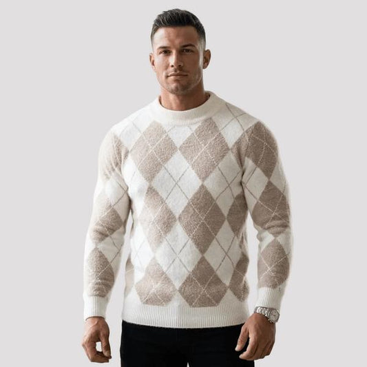 Men's Knitted Argyle Sweater-Rilvana