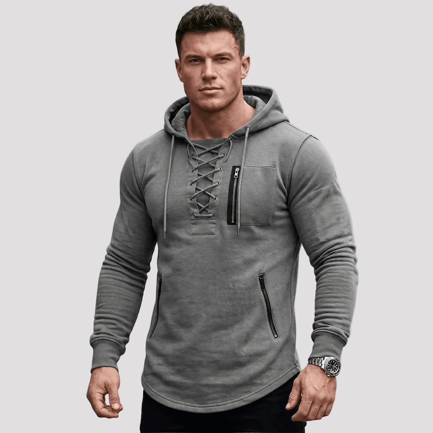 Men's Lace-Up Hoodie-Rilvana