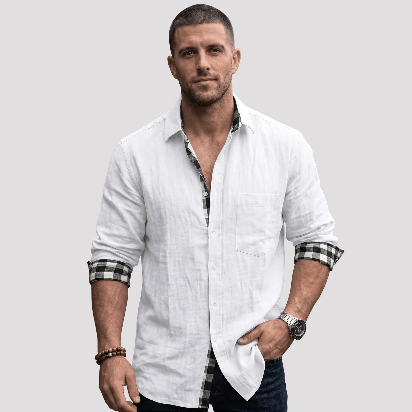 Men's Long Sleeve Linen Cotton Shirt-Rilvana
