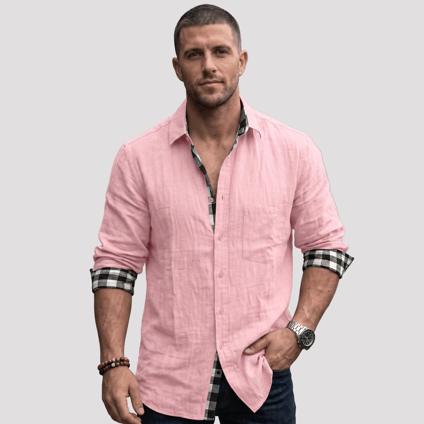 Men's Long Sleeve Linen Cotton Shirt-Rilvana