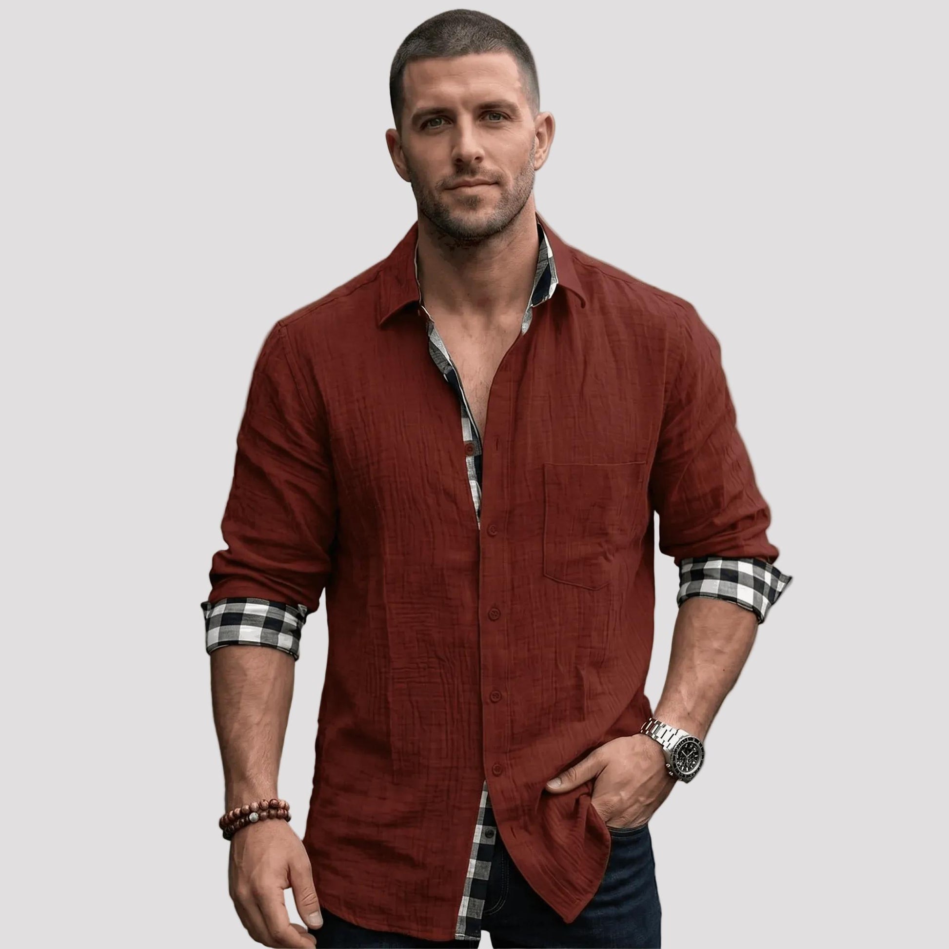 Men's Long Sleeve Linen Cotton Shirt-Rilvana
