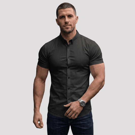 Men's Muscle Fit Cotton Spandex Short Sleeve Shirt-Rilvana
