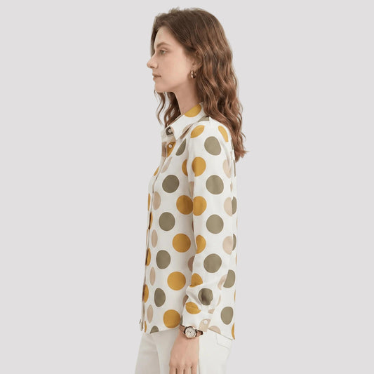 Women's Polka Dot Button-Up Shirt-Rilvana