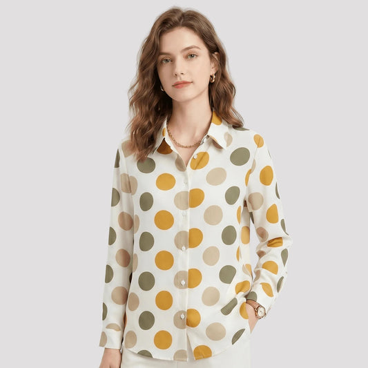 Women's Polka Dot Button-Up Shirt-Rilvana